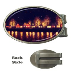 Night Houses River Bokeh Leaves Fall Autumn Money Clips (oval)  by danenraven