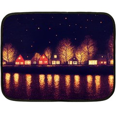 Night Houses River Bokeh Leaves Fall Autumn Fleece Blanket (mini) by danenraven