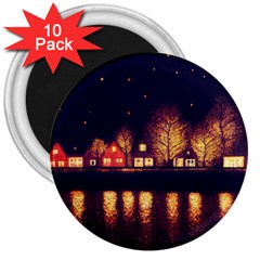 Night Houses River Bokeh Leaves Fall Autumn 3  Magnets (10 Pack)  by danenraven