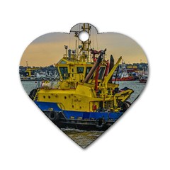 Tugboat Sailing At River, Montevideo, Uruguay Dog Tag Heart (two Sides) by dflcprintsclothing