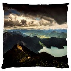 Mountains Sky Clouds Sunset Peak Overlook River Large Cushion Case (two Sides) by danenraven