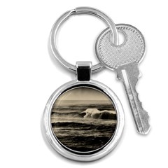Sea Ocean Waves Sunset Sunrise Rough Seas Nature Black White Key Chain (round) by danenraven