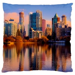 Vancouver Canada Sea Ocean Reflections Skyline Large Cushion Case (one Side) by danenraven