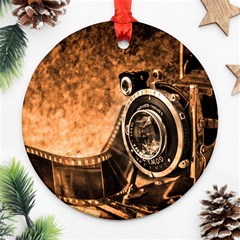 Camera Film Vintage Film Camera Old Old Camera Ornament (round) by danenraven