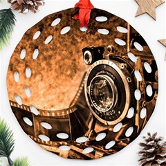 Camera Film Vintage Film Camera Old Old Camera Ornament (round Filigree) by danenraven