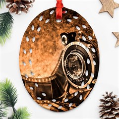 Camera Film Vintage Film Camera Old Old Camera Oval Filigree Ornament (two Sides) by danenraven