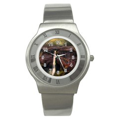 Waterfall Cascade Mountains Cliffs Northern Lights Stainless Steel Watch by danenraven