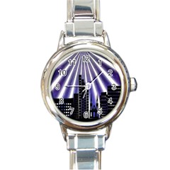 Superhero City Background Round Italian Charm Watch by artworkshop