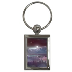 Mountains Nature Forest Moon Landscape Moonlight Key Chain (rectangle)