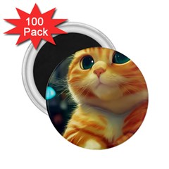 Cute Cat Cat Feline 3d 2 25  Magnets (100 Pack)  by Pakemis