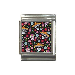 Day Dead Skull With Floral Ornament Flower Seamless Pattern Italian Charm (13mm)