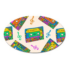 Seamless Pattern With Colorfu Cassettes Hippie Style Doodle Musical Texture Wrapping Fabric Vector Oval Magnet by Pakemis