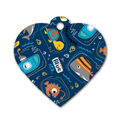 Seamless Pattern Vector Submarine With Sea Animals Cartoon Dog Tag Heart (one Side)