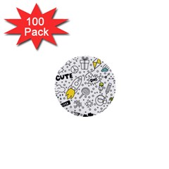 Set Cute Colorful Doodle Hand Drawing 1  Mini Buttons (100 Pack)  by Pakemis