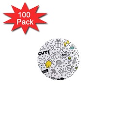 Set Cute Colorful Doodle Hand Drawing 1  Mini Magnets (100 Pack)  by Pakemis