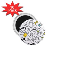 Set Cute Colorful Doodle Hand Drawing 1 75  Magnets (10 Pack)  by Pakemis