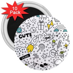 Set Cute Colorful Doodle Hand Drawing 3  Magnets (10 Pack)  by Pakemis