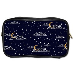 Hand Drawn Scratch Style Night Sky With Moon Cloud Space Among Stars Seamless Pattern Vector Design Toiletries Bag (two Sides) by Pakemis