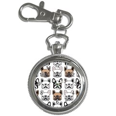 Dog French Bulldog Seamless Pattern Face Head Key Chain Watches by Pakemis