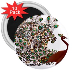 Peacock Graceful Bird Animal 3  Magnets (10 Pack)  by artworkshop