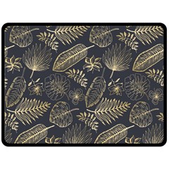 Elegant-pattern-with-golden-tropical-leaves Fleece Blanket (large) by Pakemis