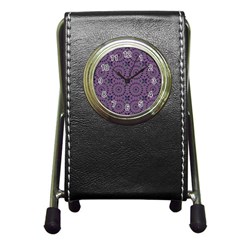 Kaleidoscope Scottish Violet Pen Holder Desk Clock by Mazipoodles