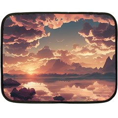 Sunset River Sky Clouds Nature Nostalgic Mountain Fleece Blanket (mini) by Uceng