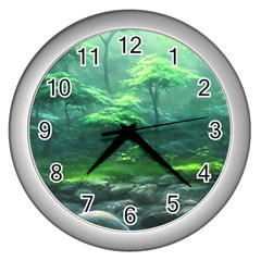 River Forest Woods Nature Rocks Japan Fantasy Wall Clock (silver) by Uceng