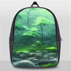 River Forest Woods Nature Rocks Japan Fantasy School Bag (large) by Uceng