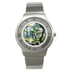 Forest Wood Nature Lake Swamp Water Trees Stainless Steel Watch by Uceng