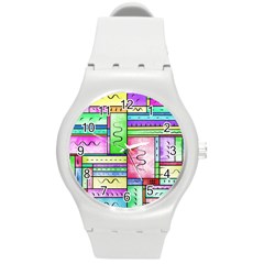 Colorful Pattern Round Plastic Sport Watch (m) by gasi