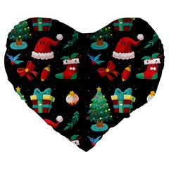 Christmas Pattern Large 19  Premium Heart Shape Cushions by designsbymallika