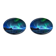 Green Aurora Lights-over Rocky Shore During Night Time Cufflinks (oval)