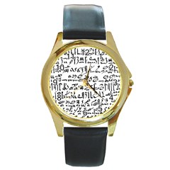 Sanscrit Pattern Design Round Gold Metal Watch by dflcprintsclothing