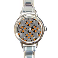 Pumpkin Heads With Hat Gray Round Italian Charm Watch by TetiBright