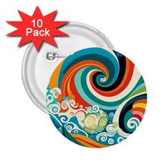 Wave Waves Ocean Sea Abstract Whimsical 2 25  Buttons (10 Pack) 