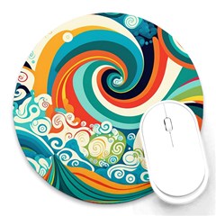 Wave Waves Ocean Sea Abstract Whimsical Round Mousepad