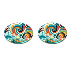 Wave Waves Ocean Sea Abstract Whimsical Cufflinks (oval)