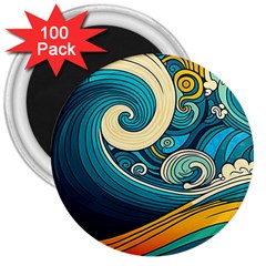 Waves Wave Ocean Sea Abstract Whimsical 3  Magnets (100 Pack)