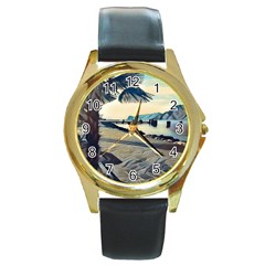 A Walk On Gardasee, Italy  Round Gold Metal Watch by ConteMonfrey