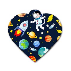 Space Galaxy Seamless Background Dog Tag Heart (one Side)