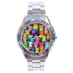 Cats Cat Cute Animal Rainbow Pattern Colorful Stainless Steel Analogue Watch