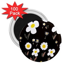 Daisy Flowers White Yellow Black  2 25  Magnets (100 Pack)  by Mazipoodles