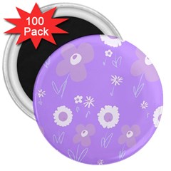 Daisy Flowers Lilac White Lavender Purple 3  Magnets (100 Pack) by Mazipoodles