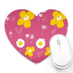 Daisy Flowers Yellow White Dusty Dark Blush Pink Heart Mousepad by Mazipoodles