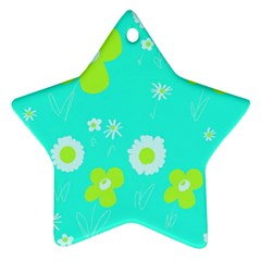 Daisy Flowers Lime Green White Turquoise  Ornament (star) by Mazipoodles