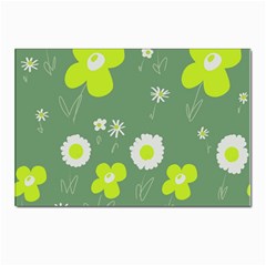 Daisy Flowers Lime Green White Forest Green  Postcards 5  X 7  (pkg Of 10) by Mazipoodles