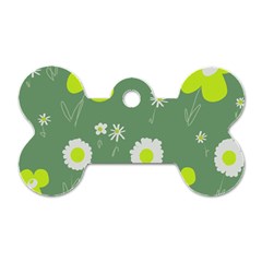 Daisy Flowers Lime Green White Forest Green  Dog Tag Bone (one Side) by Mazipoodles