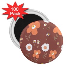 Daisy Flowers Coral White Green Brown  2 25  Magnets (100 Pack)  by Mazipoodles