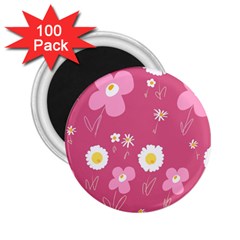 Daisy Flowers Pink White Yellow Dusty Pink 2 25  Magnets (100 Pack)  by Mazipoodles